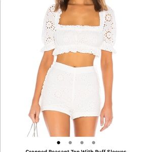 LPA Cropped Peasant Top with Puffed Sleeves